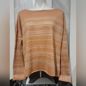 Garnet Hill - Boxy 100% Linen Long Sleeved Boatneck Striped Sweater, Sz LG